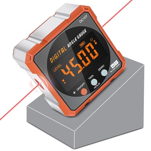 Digital Angle Finder Magnetic Electronic Angle Cube Dual Laser Gauge Digital Level with Slope Percentage Table Saw Miter Protractor Woodworking Measuring Tool Level Box for Hanging - color: Tangerine