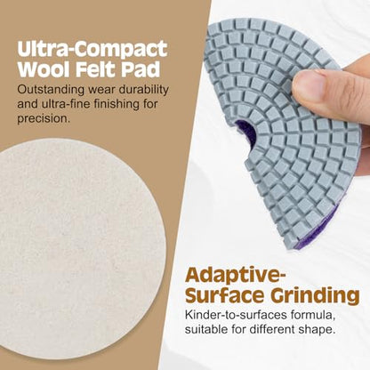 VISCOO 20 Pack 4 Inch Diamond Polishing Pads, Granite Polishing Pads Kit with 5/8''-11 Backer Pad, 50-6000 Grit Wet/Dry Polishing Pads for Marble, Concrete, Quartz, Stone, Tile with Wool Felt Pads