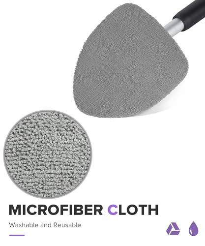 Windshield Cleaner Tool,Car Accessories,Automotive Tool Car Window Cleaner with Extendable Long Handle and 4 Washable Reusable Microfiber Pads,Suitable for Most Cars,SUVs,Trucks,Jeeps (Gray)