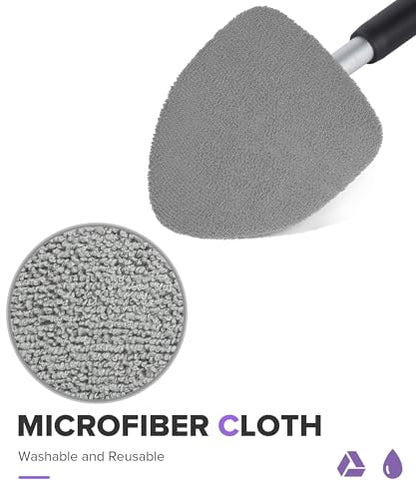 Windshield Cleaner Tool,Car Accessories,Automotive Tool Car Window Cleaner with Extendable Long Handle and 4 Washable Reusable Microfiber Pads,Suitable for Most Cars,SUVs,Trucks,Jeeps (Gray)