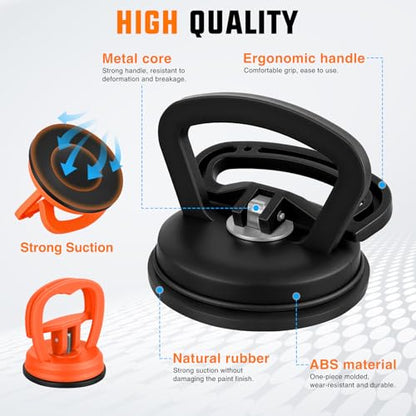 GOOACC Car Dent Puller 3 Pack Black Orange Powerful Suction Cup Puller | with Handle Lifter Large & Small Pullers Paintless Dent Repair Tool Kit for Car Body Fridge Glass Tiles Screen Object Moving - color: Black+Orange