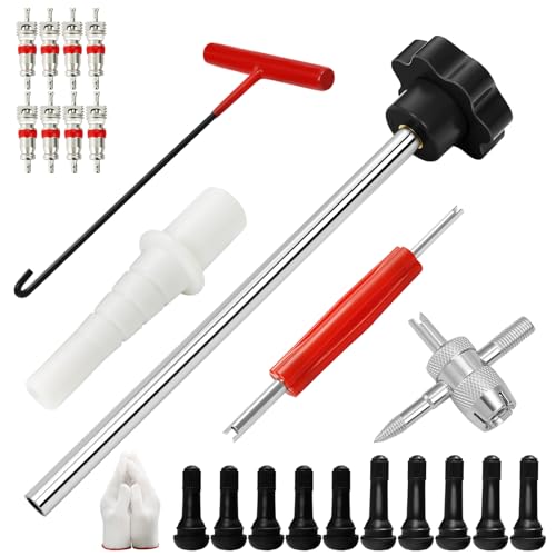 23PCS Tire Valve Stem Tool，Quick Change Valve Installer Kit with TR413/TR414 Valve Stems ，Valve Stem Removal Tool,4-Way Valve Core Removal Tool，for Cars Motorcycles Lawn Mowers ATVs (Black) - color: Black