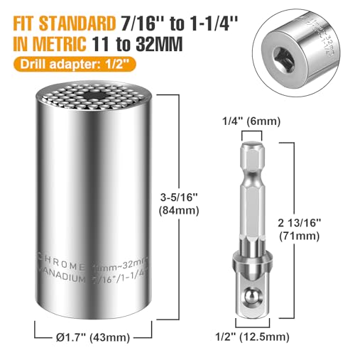 Spurtar 4Pcs Universal Socket Set (11-32mm 7-19mm) for Unscrew Any Bolt | Multi-Function Universal Socket Tool with 3/8" 1/2" Power Drill Adapters Birthday Gift for Dad, Husband, Man, Handyman