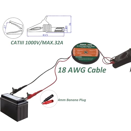 2 Wires 30FT 18AWG Retractable Test Leads with Cable Bag | Dual Ended Electrical Alligator Clips Test Probe Lead Wire Cables for Circuit Connection/Electrical Testing Troubleshooting