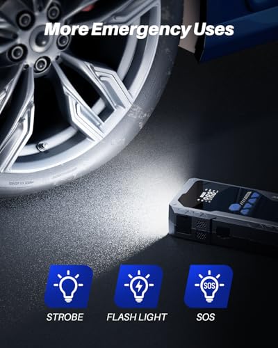AUTOONE 6000A Jump Starter with Air Compressor (All Gas/10L Diesel), 150PSI Car Jumper Starter Portable, Jump Box Tire Inflator with LED Flashlight, LCD Display, Storage Case - size: With Inflator 6000A