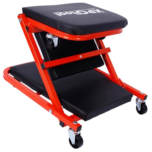 36" 2-in-1 Z Creeper Seat & Mechanic Creeper, 300 Lbs Capacity, Low Profile with 6 Casters for Garage & Shop (Red+Black) - color: Red Black