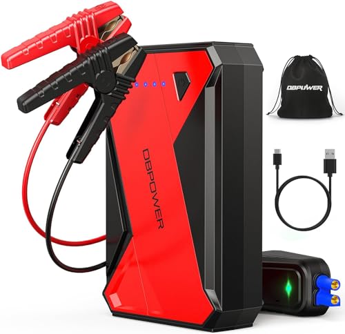 DBPOWER 1000A Portable Car Jump Starter (UP to 7.0L Gas, 5.5L Diesel Engine), 12V Lithium-Ion Auto Battery Booster, Power Pack with LCD Screen Clamp Cables,USB Quick Charge, LED Flashlight