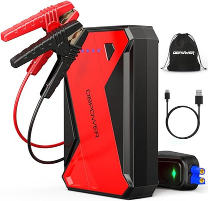 DBPOWER 1000A Portable Car Jump Starter (UP to 7.0L Gas, 5.5L Diesel Engine), 12V Lithium-Ion Auto Battery Booster, Power Pack with LCD Screen Clamp Cables,USB Quick Charge, LED Flashlight