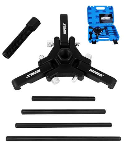 Harmonic Balancer Puller Kit - 3-Jaw Crank Pulley Removal Tool with 4 Force Rods & Case - No Radiator Disassembly Needed Tight Engine Compartments- Fits GM F-ord Ch-evr-olet C-adill-ACS etc.