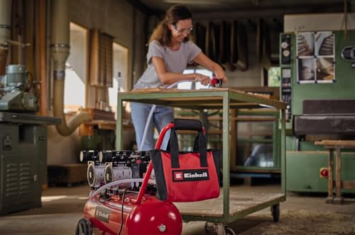 Einhell Original 15-Piece Compressed Air Set with Bag (Compressor Accessories, Includes Blow Gun, Digital Tyre Inflator, 2.5m Fabric Hose, 8X Adapters, Storage Bag)