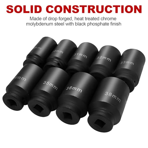 8MILELAKE Axle Nut Impact Sockets Set 9pcs Front and Back Wheel Driver Sockets 1/2 inches Drive