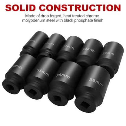 8MILELAKE Axle Nut Impact Sockets Set 9pcs Front and Back Wheel Driver Sockets 1/2 inches Drive