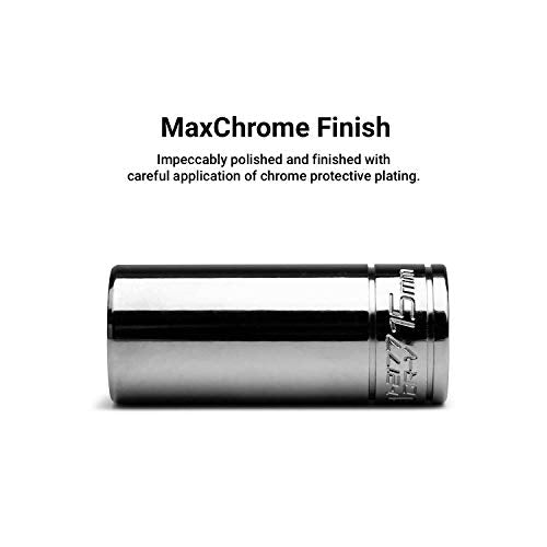 Capri Tools 1/4 Drive Shallow and Deep Chrome Sockets Set, 6-Point, 4 to 15 mm, Metric, 28-Piece with Billet Aluminum Socket Rail - size: Shallow & Deep Set w. Rail / 4-15 mm