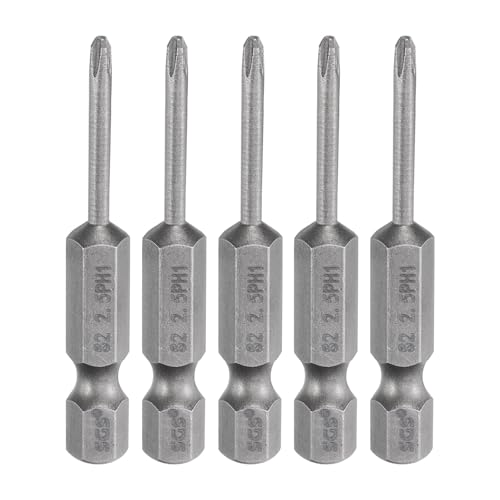 HARFINGTON 5pcs #1 Phillips Screwdriver Bit PH1 1/4" Hex Shank 2" (50mm) Long Magnetic S2 Steel Industrial Grade Screw Driver Bit Cross Head Electric Drill Bits 0.098" (2.5mm) Rod - size: PH1 x 50mm x 2.5mm