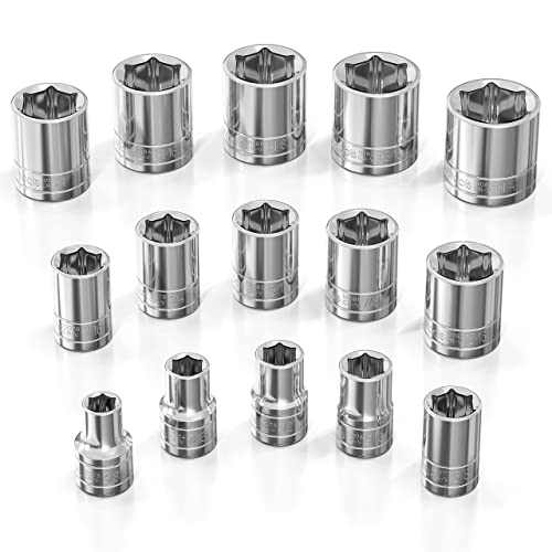 Olsa Tools SAE Shallow Socket Set - 1/2-Inch Drive, 18pc - 6-Point Chrome Sockets 3/8" to 1-1/4" and No Skipped Sizes - Mechanic Shallow SAE Socket Set - Professional Grade Sockets - Part: 1324 - color: Sae Shallow, size: 15pc, 1/2-Inch Drive