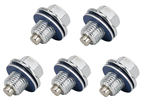 5 Pcs M12x1.25mm Engine Magnetic Oil Drain Plug with 5 Pcs 90430-12031 Gaskets Replace 90341-12012 90341-12026 90080-43037 fit for Toyota, Lexus, Chevrolet and Nissan