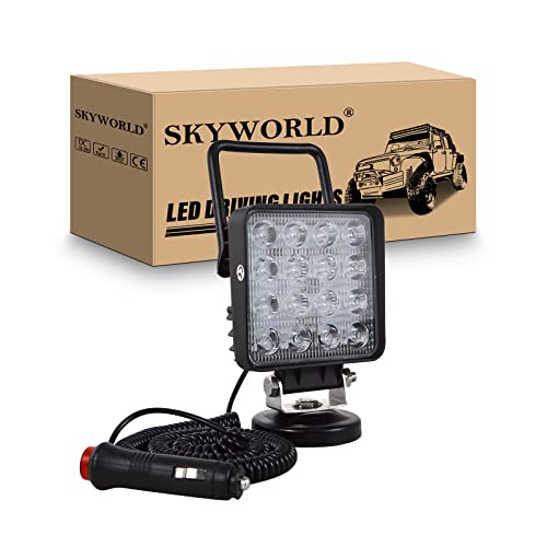 Magnetic Led Work Light 12V, SKYWORLD 1PCS 4 Inch 48W Square Spot Off Road Driving Fog Lamp, Portable Magnetic Base Holder for Car SUV Trailer Tractor Truck Engineering Maintenance Garage Camping - size: 4 Inch 48W Spot