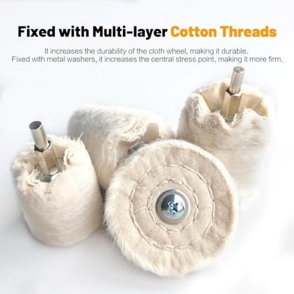 9PCS Buffing Wheels for Drill, Polishing Wheel Set with Yellow & White Pads, Cotton Buffing Kit for Metal Stainless Steel Aluminum Chrome Jewelry Wood Plastic Polishing, Rust Removal Tool - color: 9PCS-Yellow & White