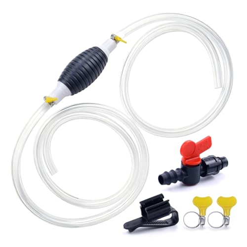 Manual Siphon Pump, 9.84FT Fuel Transfer Pump for Gasoline Diesel Oil Water, Portable Hand Pump Siphon Hose with PVC Hose, Switch Valve, Hose Retainer and Metal Clips