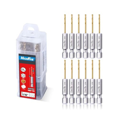 HIGHFIRE1/16 Hex Shank Drill Bits, High Speed Steel Titanium Drill Bit Set for Steel, Quick Change Small Drill Bits for Metal (Pack of 12 Identical Pcs) - size: 1/16"(12pcs)