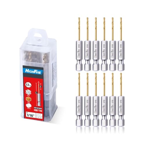 HIGHFIRE1/16 Hex Shank Drill Bits, High Speed Steel Titanium Drill Bit Set for Steel, Quick Change Small Drill Bits for Metal (Pack of 12 Identical Pcs) - size: 1/16"(12pcs)