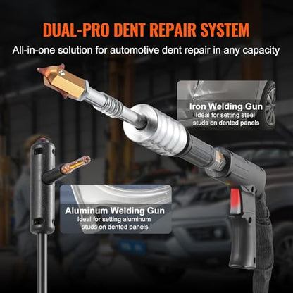 VEVOR Dual Pro Stud Welder Deluxe AL/Fe Dent Repair Kit, Professional 5KW Welder with Auto/Manual Welding and 10 Modes, 110V Spot Welding Dent Repair Machine for Steel & Aluminum Auto Panels Repair - style: Aluminum/Steel Dual Pro