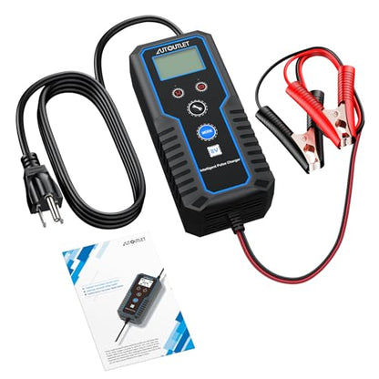 AUTOUTLET 8V Golf Cart Battery Charger 0–15A Smart Automatic, Trickle Charger & Battery Maintainer with LCD Display, PWM 4-Stage Charging for AGM Gel Lead Acid Batteries