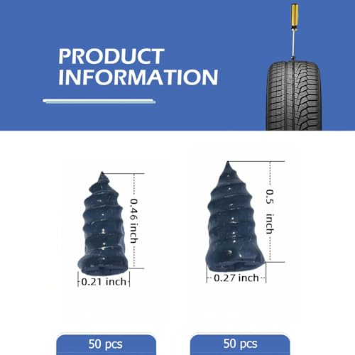 101PCS Tire Repair Rubber Nail, 2 Size Vacuum Tire Repair Kits Spiral Rubber Screws, Fast Self-Service Tool for Car, Truck, Motorcycle, Tractor Tire Puncture Repair