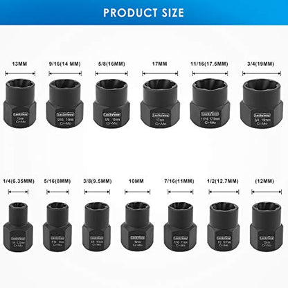Luckyway 13-Piece Impact Bolt & Nut Remover Set, Nut Extractor Socket, Bolt Remover Tool Set