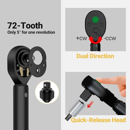 1/4" Compact Bike Torque Wrench Set, 2-20Nm/17.7-177 in·lb | 3% Accuracy, 35 PCS Road/Mountain Bicycle Torque Wrench and Bit Set, Dual-Direction Adjustable 72 Tooth Ratchet - size: 35PCS (2-20 Nm)