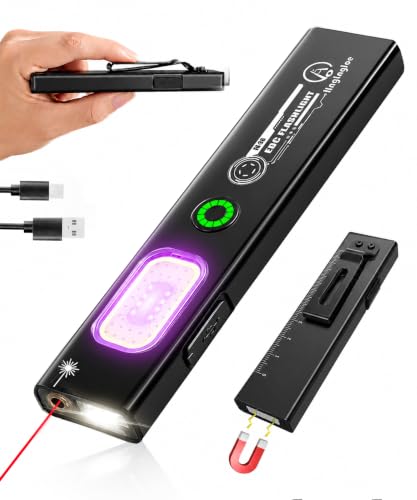 Flat EDC Flashlight Rechargeable, Lightweight 1.59oz Clip-On Flashlight with Magnetic Base, 550 Lumens Work Light, UV Light and Red Laser for Repair, Inspection, Camping,Emergency,Gifts for Men - color: Black