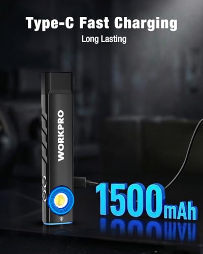 WORKPRO Rechargeable Flashlight, Magnetic EDC Flashlight Rechargeable, Flat Pocket Flashlight with UV Light, Slim LED Flashlight for Camping, Garage, Car Repair and Emergency-Black - color: Black