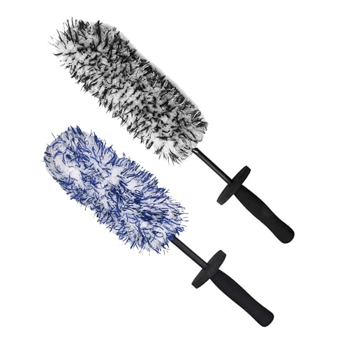 Wheel Barrel Brush, 2026 New Car Wheel Cleaner Brushs Long Handle Microfiber Wheel, Non Scratch Car Detailing Brush for Rim Cleaning and Car Detailing (Black+Blue) - color: 2Pcs Black+Blue
