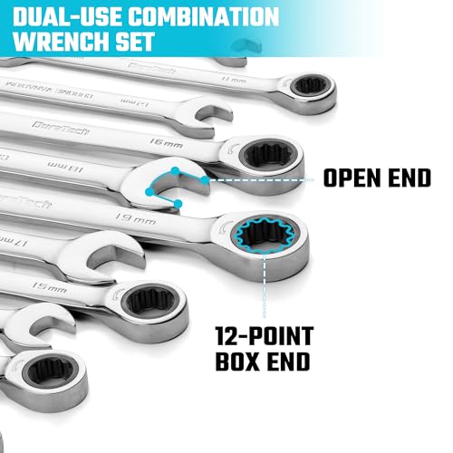 DURATECH 12-Piece Ratcheting Combination Wrench Set, Metric, 8-19mm | 72-Tooth, CR-V Steel, Organized in Storage Case