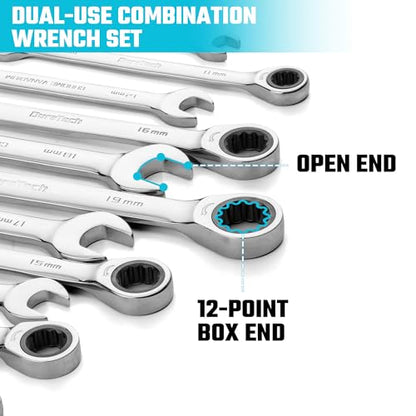 DURATECH 12-Piece Ratcheting Combination Wrench Set, Metric, 8-19mm | 72-Tooth, CR-V Steel, Organized in Storage Case