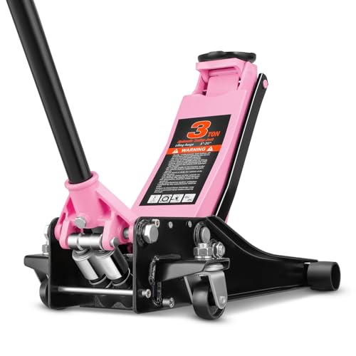 Auto Dynasty 3 Ton Low Profile Floor Jack, Heavy Duty Steel Hydraulic Car Jack with Dual Pistons Quick Lift Pump, Hydraulic Racing Floor Jack, Lifting Range 3" to 20", Pink - color: Pink, size: 3T Dual Pump