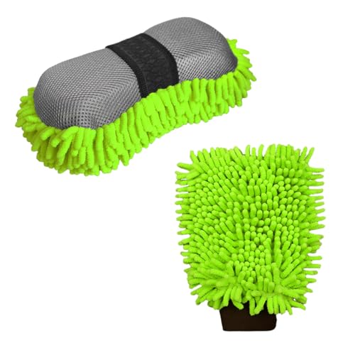 2PCS Microfiber Car Wash Mitt, Non-Scratch Chenille Microfiber Mitt, Auto Washing Sponge, Highly Absorbent Auto Washing and Detailing Glove for Cars, Trucks, SUVs, Boats