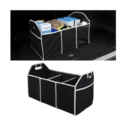 Osilly Car Trunk Organizer, Foldable Storage Organizer with 3 Compartments, Large Capacity Storage Box for Auto, Portable Waterproof Bag for Cargo Trunk, Universal for SUV, Truck, Van