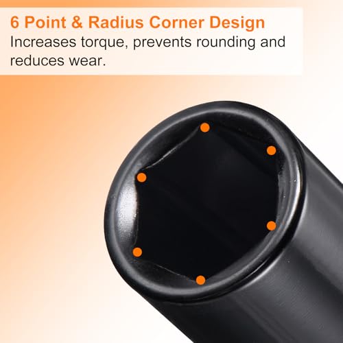 HARFINGTON Deep 6-Point Impact Socket 1/2" Drive 12mm Metric Socket 3" Length with 1/4" Hex Shank Adapter, CR-V Steel Socket Adapter Accessory Tool Set Kit for Hex Bolts Nuts - size: 12mm