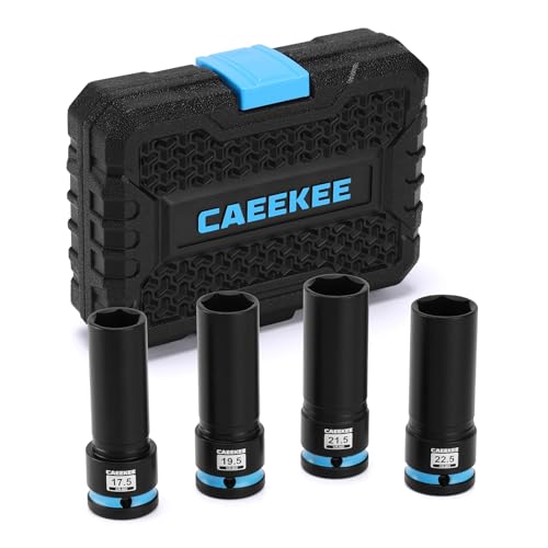 4-Piece 1/2" Drive Lug Nut Impact Socket Set, Non-Marring Thin Wall Wheel Protector Socket，CR-MO, Metric 17.5, 19.5, 21.5, 22.5mm