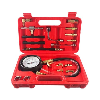0-140PS1 Car Fuel Injector Pump Pressure Gauge Tester Kit, Vehicle Gasoline Fuel Oil Injection Test Tool Set, Automotive Pump Pressure Testing Accessories, Universal Fit