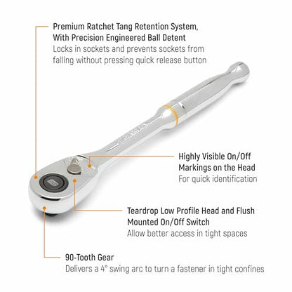 GEARWRENCH 3/8" Drive 90-Tooth Quick Release Teardrop Ratchet | 81218T - style: 3/8" Drive