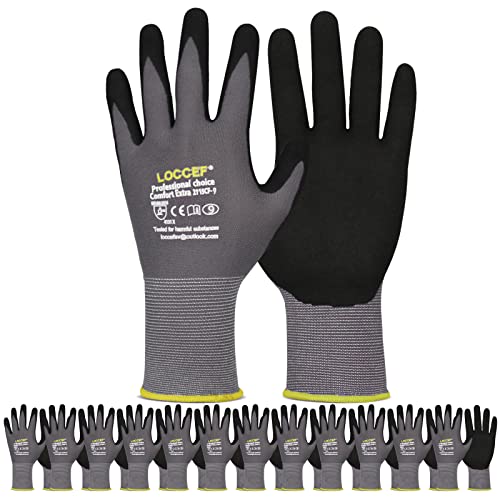 LOCCEF Work Gloves MicroFoam Nitrile Coated-6 Pairs,Seamless Knit Nylon Gloves,Gray Work gloves - color: Grey 12-pairs
