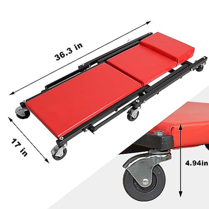TCE 36" Rolling Foldable Automotive Creeper, 2-in-1 Garage Shop Creeper, Car Creeper,for Auto Repair, 300 Lbs Capacity, Red, TAM6505RU Torin