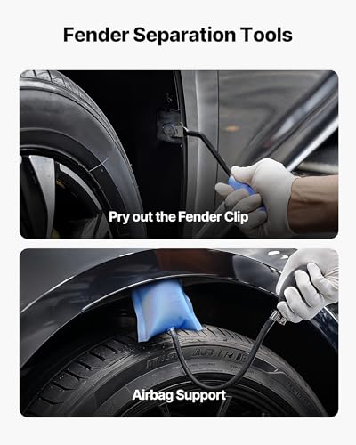 VEVOR Dent Puller Kit, Paintless Car Dent Removal Tool, Auto Fender Damage Repair Puller Lifter with Curved Rod, Crowbar, Rubber Hammer, Airbag, Detachable & Repair Pens, Replacement Heads Tools Kit