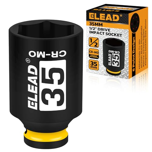 ELEAD 35 mm Socket 1/2" Drive Deep Impact Socket, Metric 6 Point 1/2-inch Drive Impact Axle Nut Sockets, CR-MO Nut Socket Set, Oil Filter Sockets, Tools for Easy Removal of Axle Shaft Nuts - color: 35mm