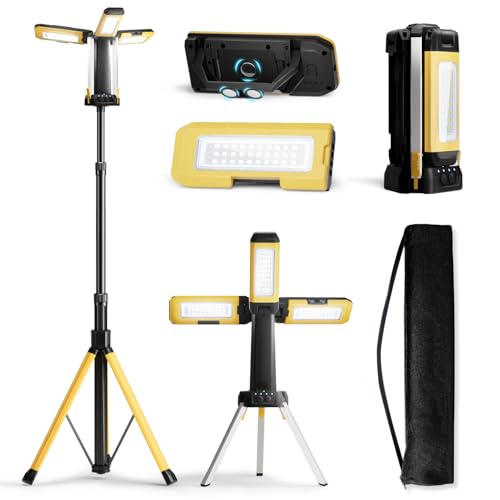 Rechargeable Work Light with Stand, 3 Detachable Panels (Large) | 10000mAh battery, Independent light panels, Telescopic tripod, Built-in feet, Storage bag, Yellow portable work light - color: Yellow Rechargeable Work Light with Stand 67"