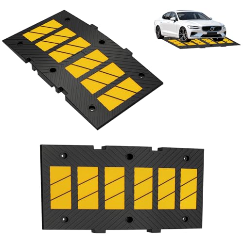 BESEA Heavy-Duty Rubber Speed Bump Ramp 35" x 20" x 2", High-Visibility Yellow Reflective Driveway Ramp & Car Ramp for Parking Lots, Driveways, Traffic Calming Speed Hump(1PACK)