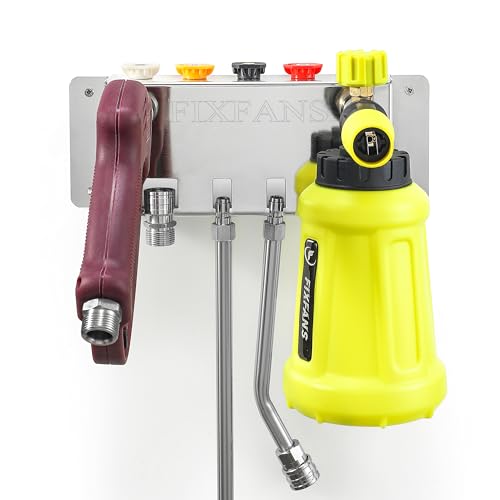 FIXFANS Pressure Washer Foam Cannon Holder, Wall Mounted | Power Washer Gun Storage, 1/4" Quick Connect, Nozzle Tips & Wand Extension Kit Organizer, Car Wash Accessories Rack - size: 1.89 ×10.63 × 3.86 INCH
