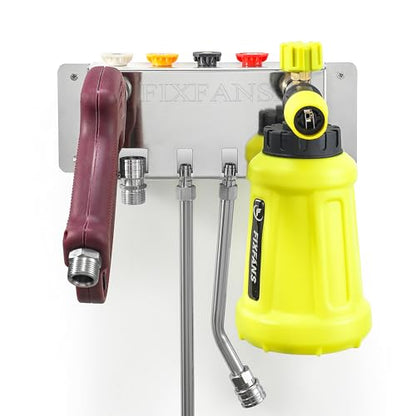 FIXFANS Pressure Washer Foam Cannon Holder, Wall Mounted | Power Washer Gun Storage, 1/4" Quick Connect, Nozzle Tips & Wand Extension Kit Organizer, Car Wash Accessories Rack - size: 1.89 ×10.63 × 3.86 INCH